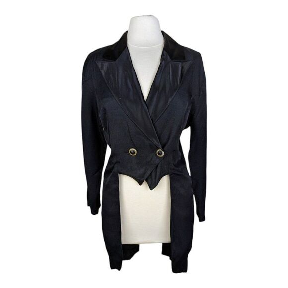 Vintage 80s Black Tailcoat Tuxedo Jacket Double Breasted Steampunk Victorian - Picture 1 of 8